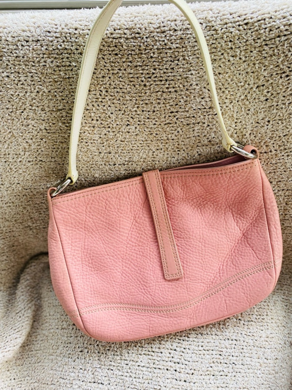 Coach Pebbled Leather Shoulder Bag in Peach and Cream - Picture 5 of 6